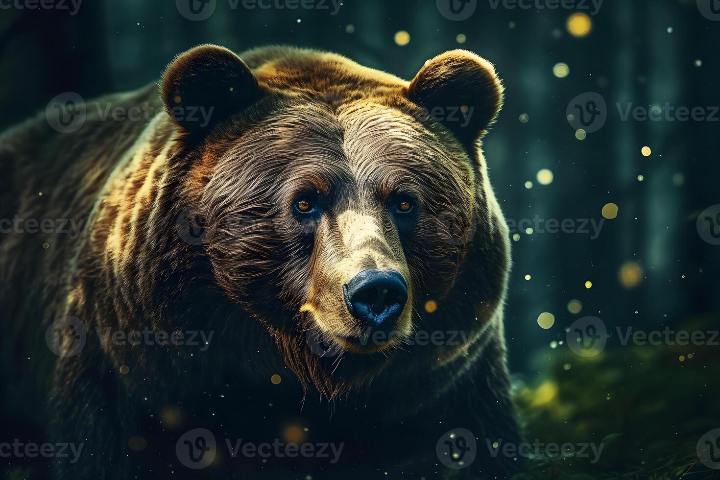 Closeup portrait of a european brown bear. Neural network photo