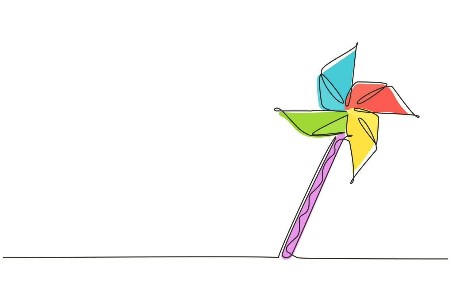 Single continuous line drawing paper windmill. Origami paper windmill. Playing equipment depicting toy pinwheel. Children's toy rotating in the wind. One line draw graphic design vector illustration