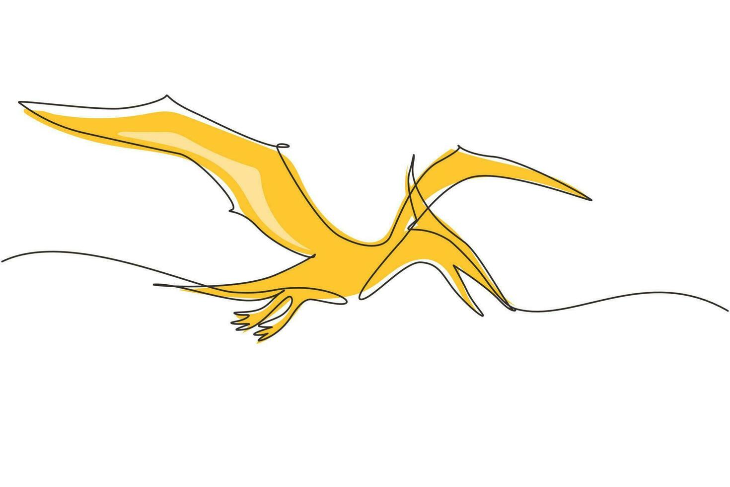 Continuous one line drawing flying pterodactyl dinosaur isolated on white background. Extinct ancient animals. Animal history for education. Single line draw design vector graphic illustration