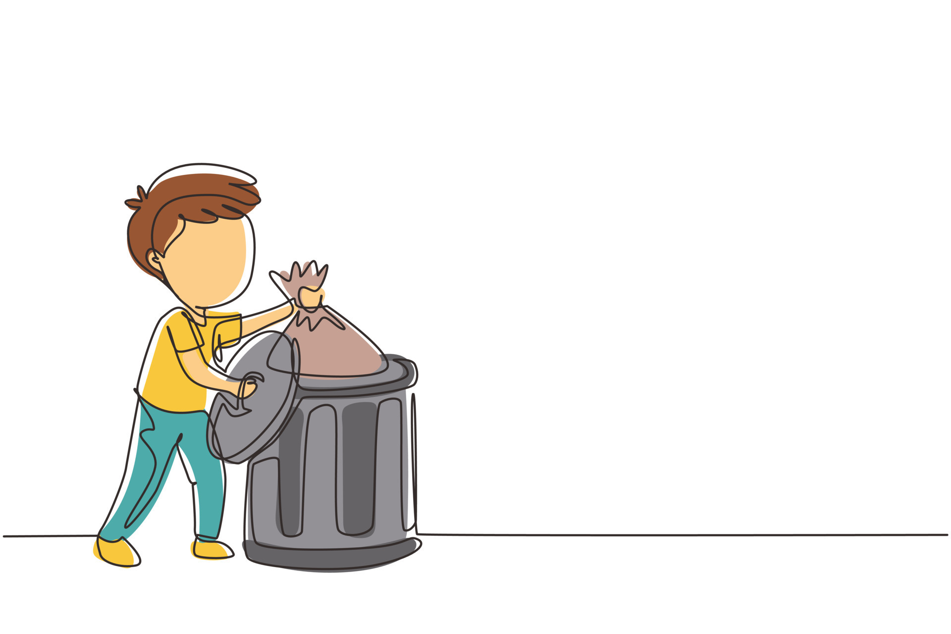 Continuous One Line Drawing Little Boy Taking Out The Trash Kids Doing continuous-one-line-drawing-little-boy-taking-out-the-trash-kids-doing