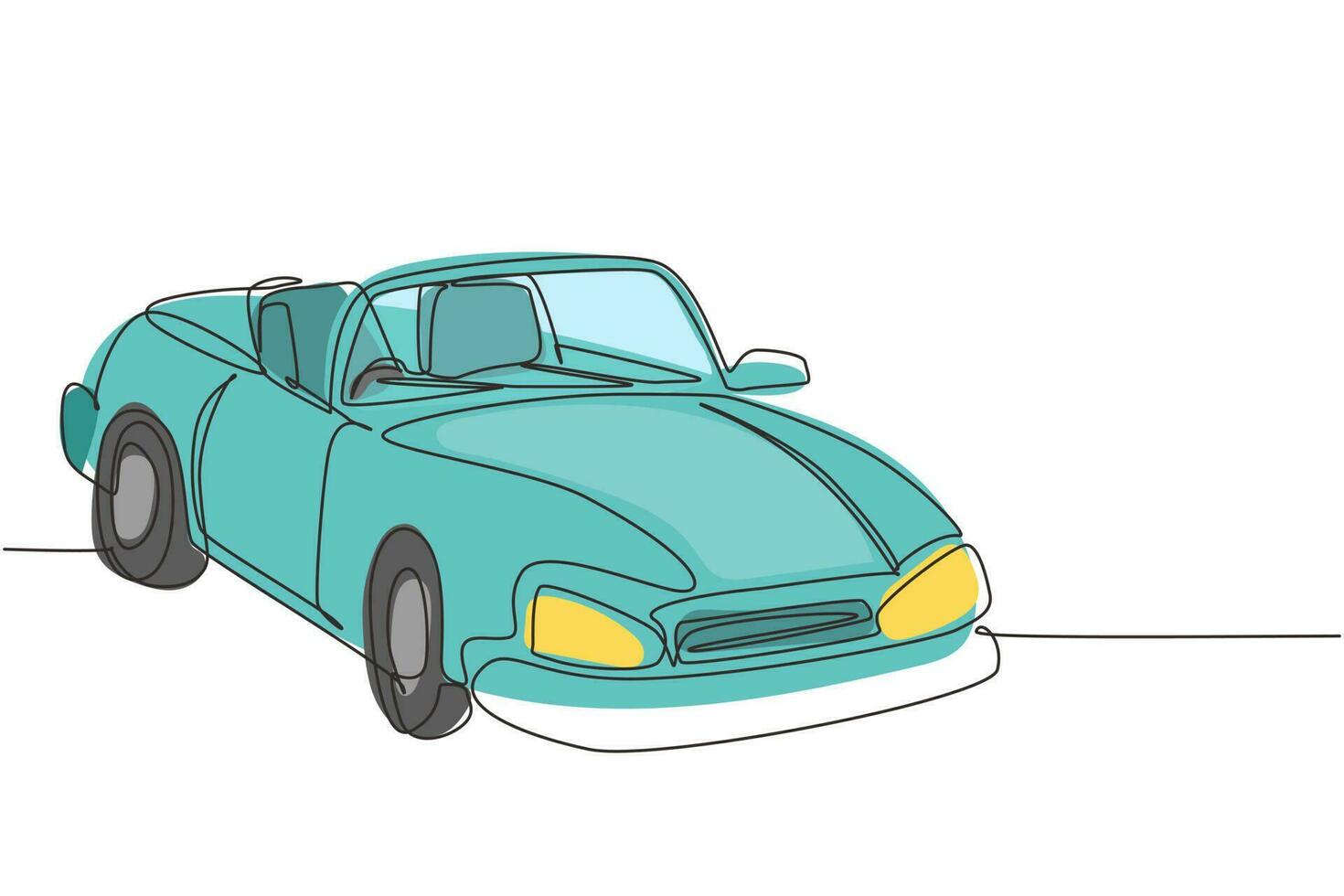 icono de logotipo de coche deportivo convertible retro clásico de dibujo de una sola línea. símbolo de esquema de coleccionistas de automóviles y automóviles. vehículo de motor de época. ilustración de vector gráfico de diseño de dibujo de línea continua