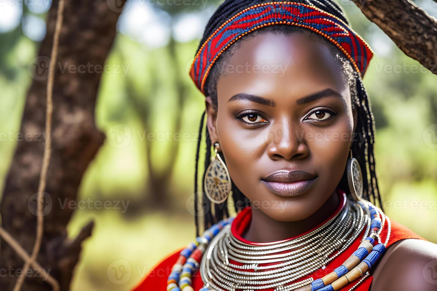 retrato de un hermosa africano mujer en étnico estilo. neural red ai generado foto