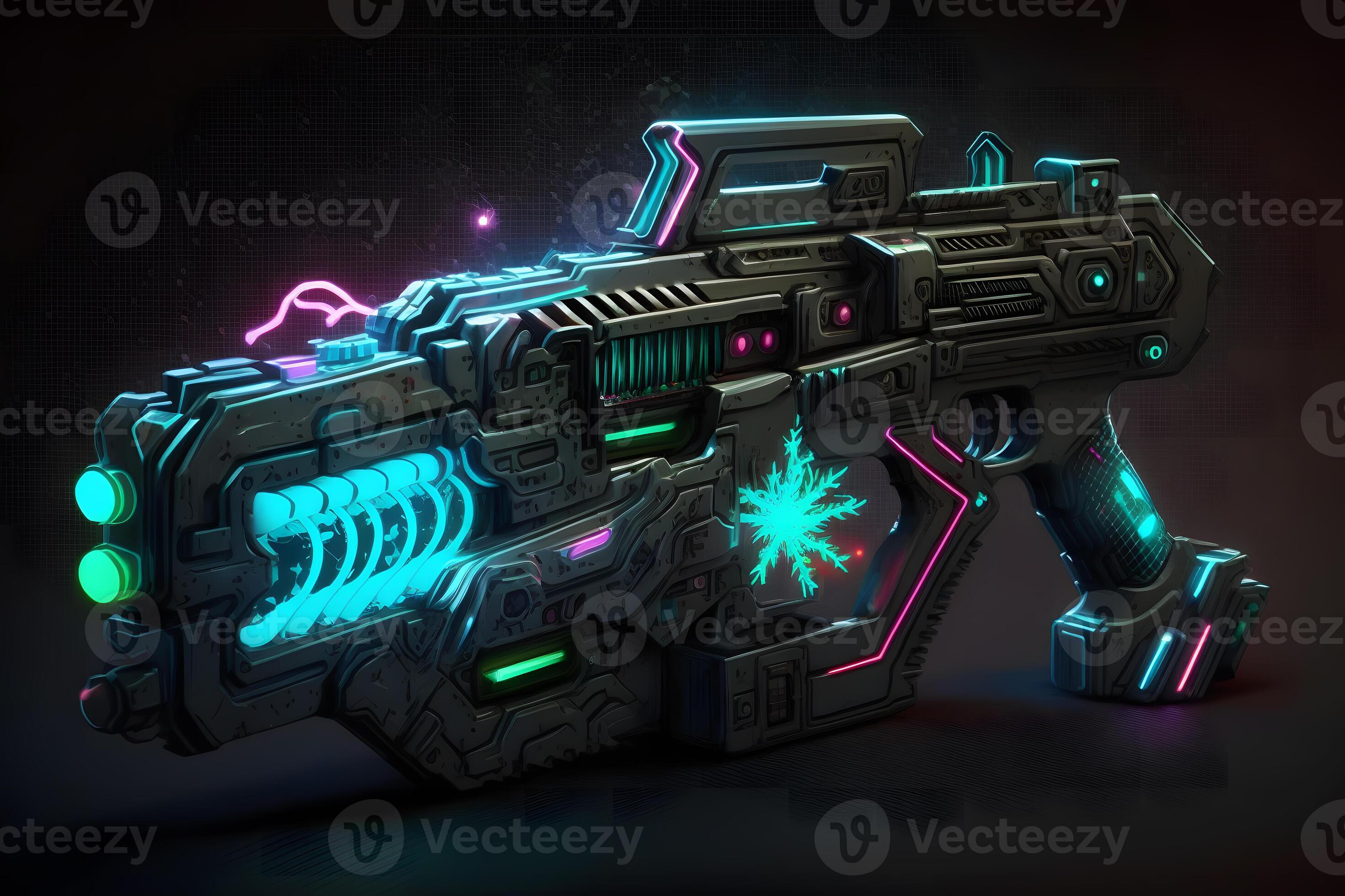 Futuristic cyber weapon, space neon gun. Neural network art 23469905 Stock Photo at Vecteezy