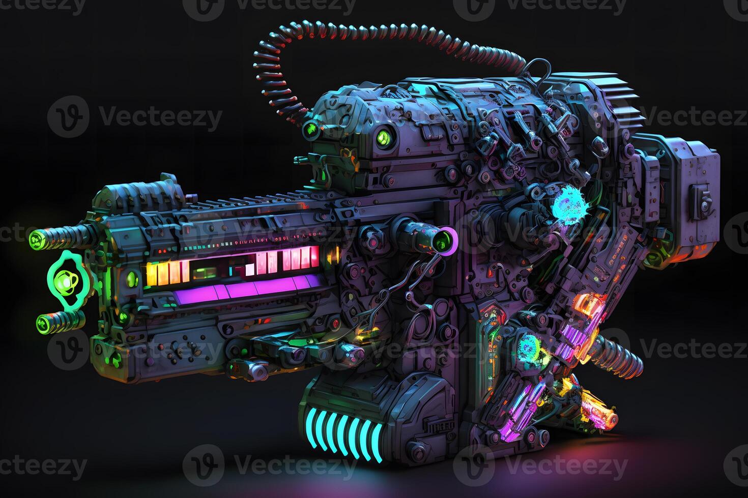 Futuristic cyber weapon, space neon gun. Neural network art photo