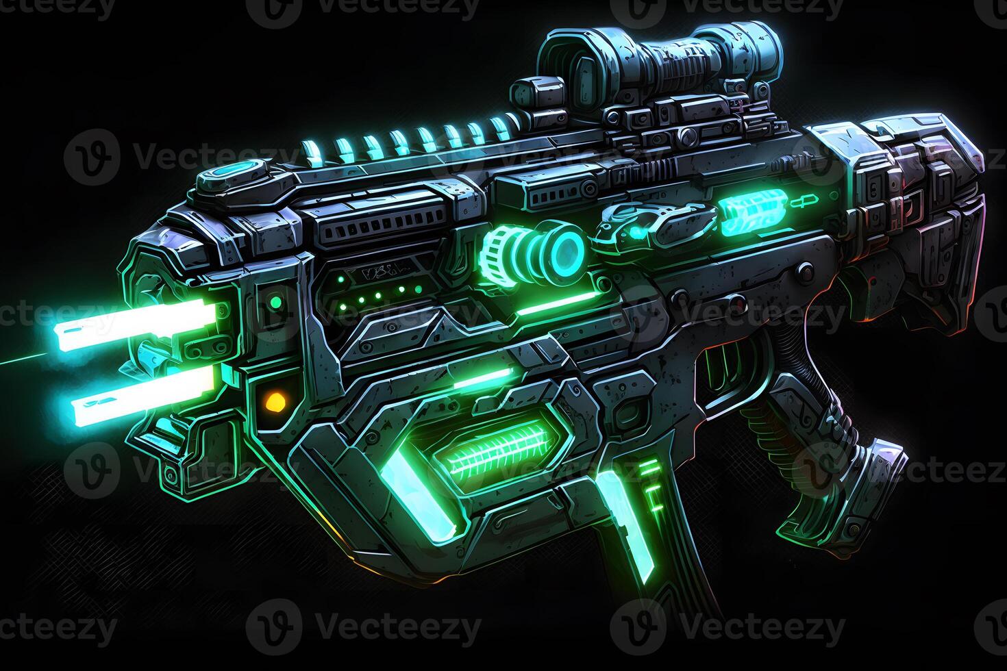 Futuristic cyber weapon, space neon gun. Neural network art photo