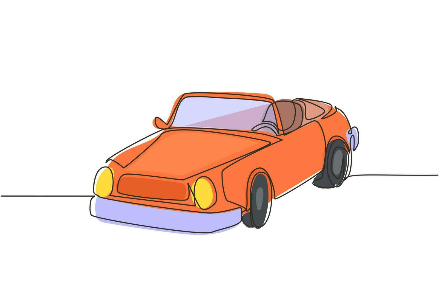 Single continuous line drawing classic retro convertible sports car. Outline symbol of collectors car and automotive concept. Vintage motor vehicle. One line draw graphic design vector illustration