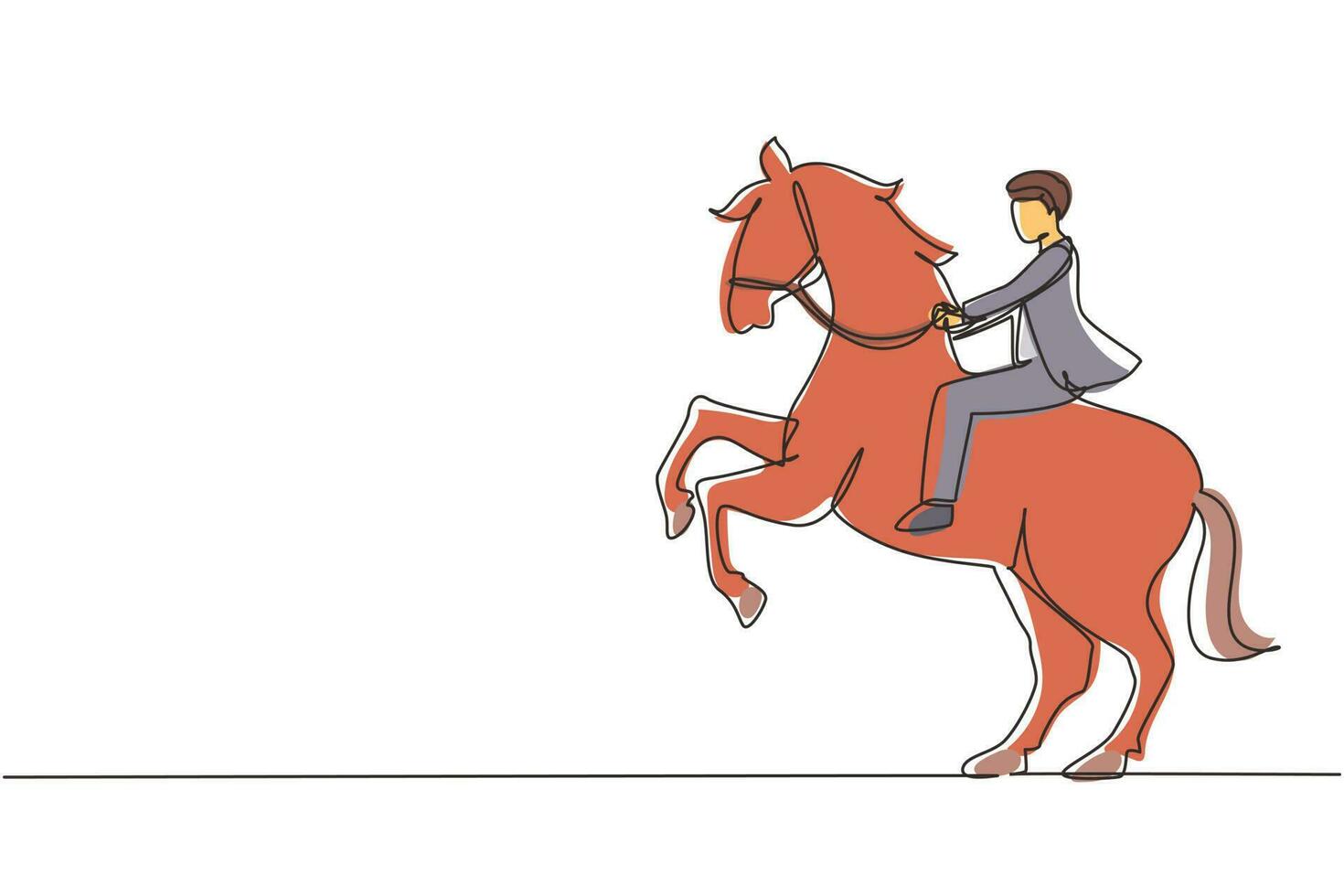 dibujo de una sola línea continua hombre de negocios montando a caballo símbolo de éxito. concepto de metáfora empresarial, mirando el objetivo, el logro, el liderazgo. ilustración de vector de diseño gráfico de dibujo de una línea