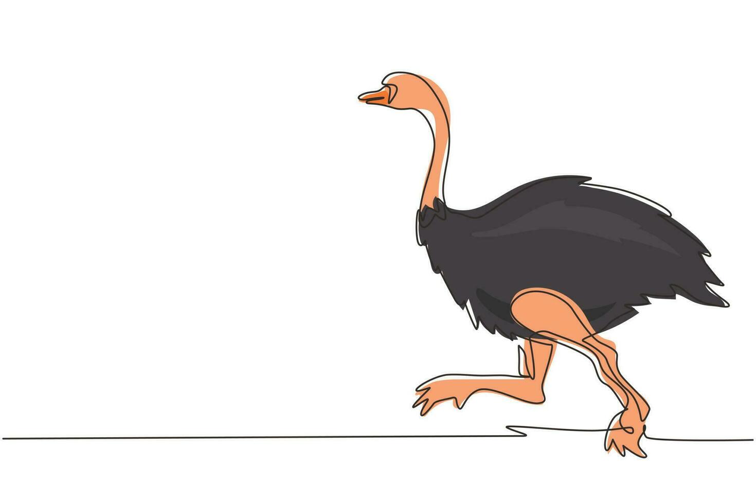 Single continuous line drawing African ostrich walks on the savannah. Zoo. African fauna. Bird, ostrich, camel-bird. Wildlife of Africa. Dynamic one line draw graphic design vector illustration
