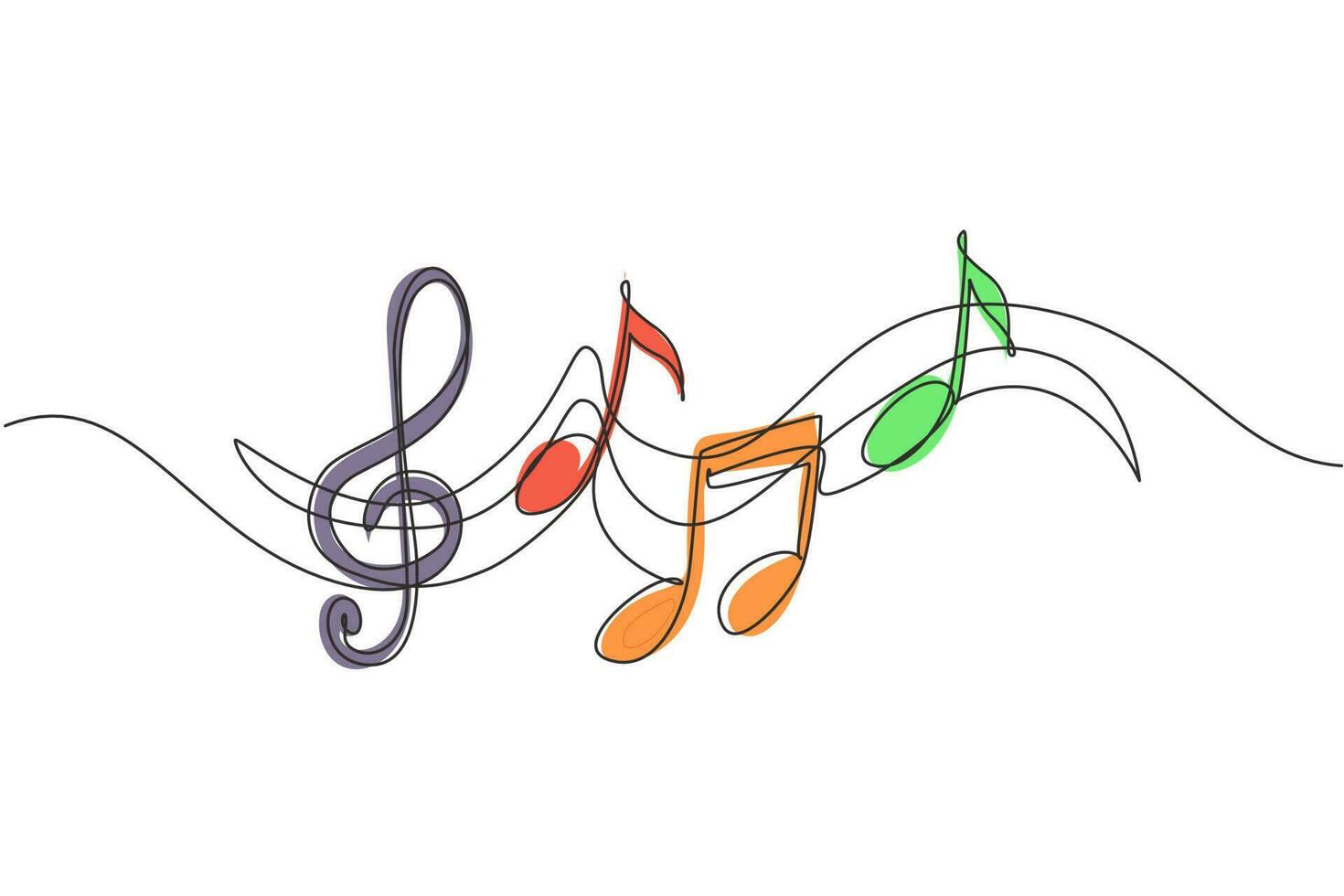 Single continuous line drawing music symbols. music note. Musical symbol in one linear minimalist style. Trendy abstract wave melody. Vector outline sketch of sound. One line draw graphic design