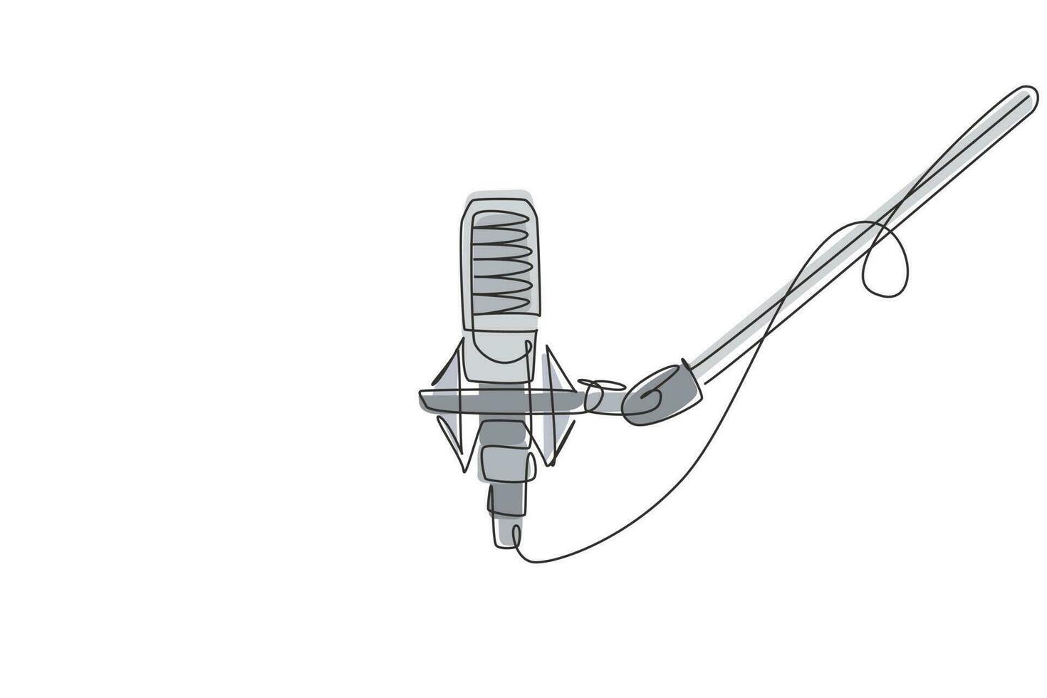 micrófono de dibujo continuo de una línea aislado con trazado de recorte. Micrófono de condensador para estudio de grabación de voz. concepto de equipo de grabación de sonido. ilustración gráfica de vector de diseño de dibujo de una sola línea