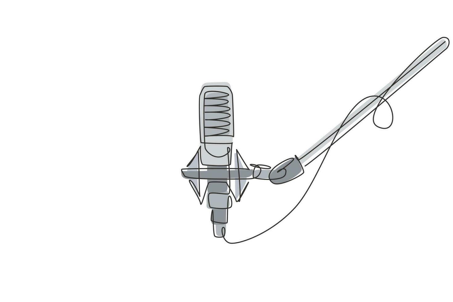 Continuous one line drawing microphone isolated with clipping path. Condenser mic for studio recording voice. Sound recording equipment concept. Single line draw design vector graphic illustration