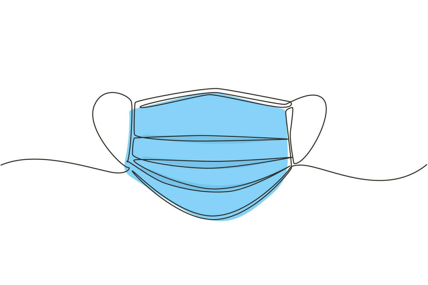 Single continuous line drawing surgical face mask. Medical protective masks. Corona virus protection mask with ear loop, in a front, three ply. Dynamic one line draw graphic design vector illustration