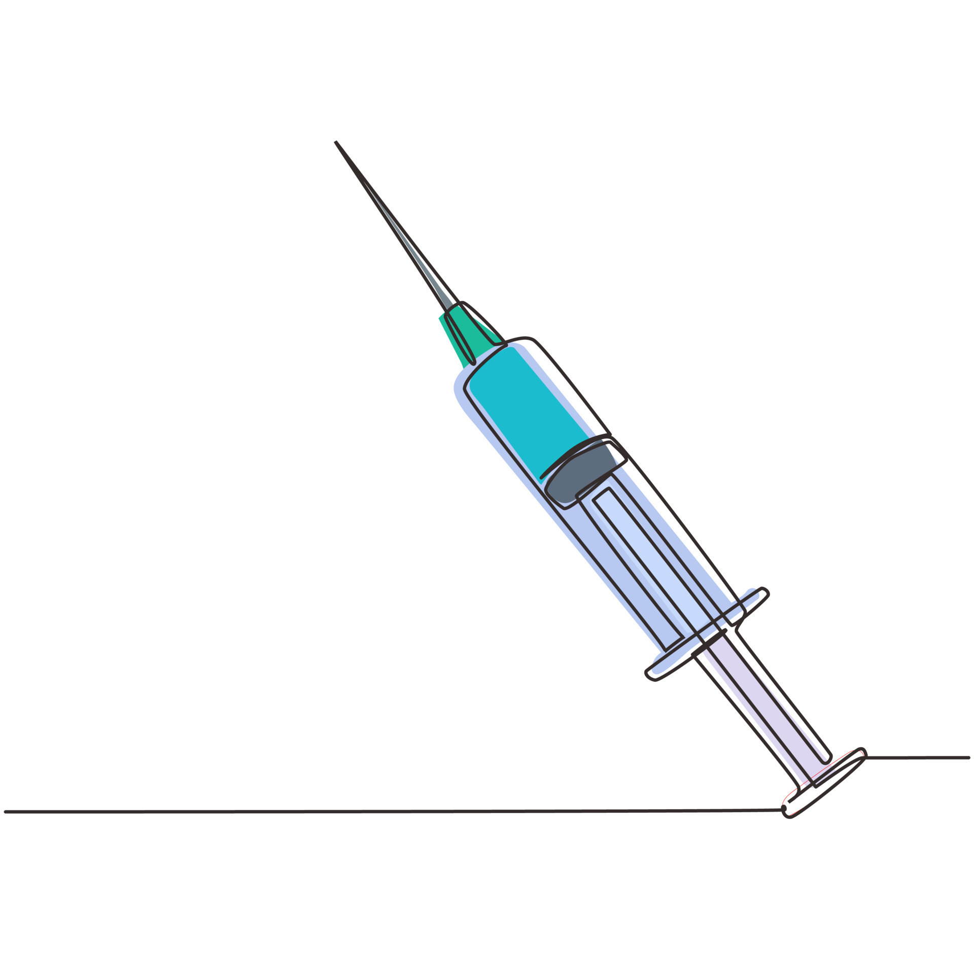 Single one line drawing medical disposable syringe with needle