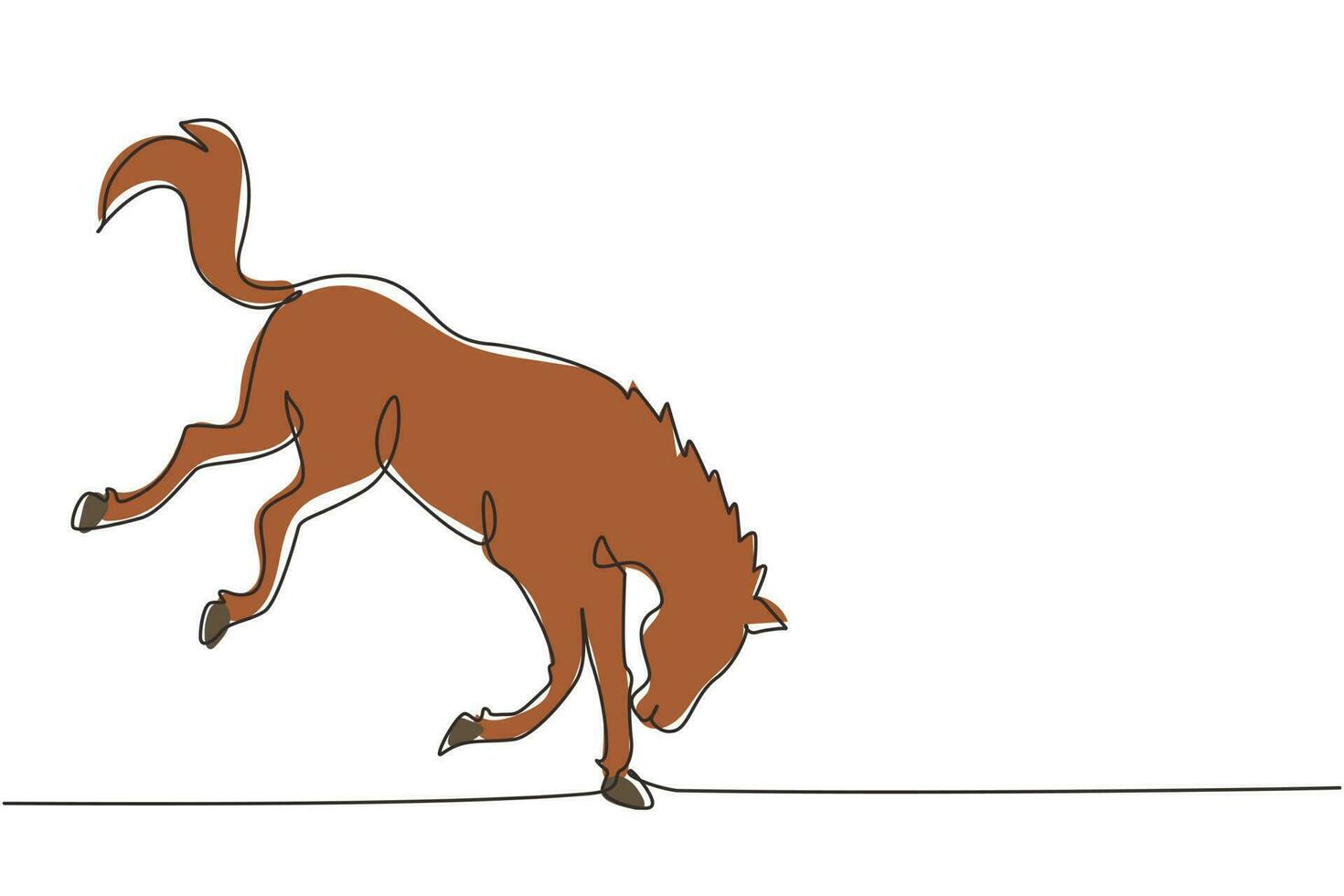 Single one line drawing wild horse jumps over an obstacle. Strong character. Equestrian jumping training. Horse racing symbol, equestrian sport badge. Modern continuous line draw design graphic vector