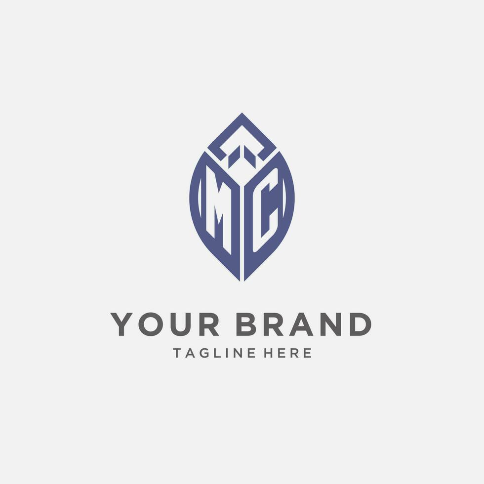 MC logo with leaf shape, clean and modern monogram initial logo design vector