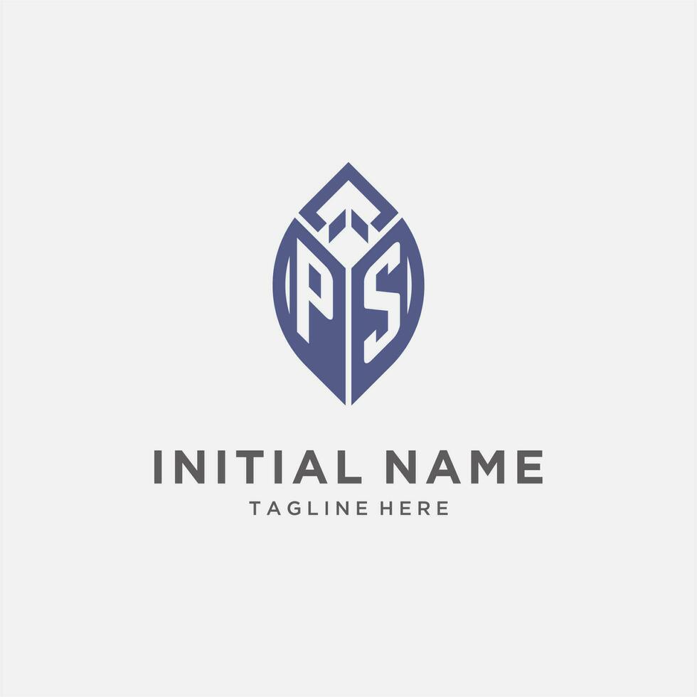 PS logo with leaf shape, clean and modern monogram initial logo design vector