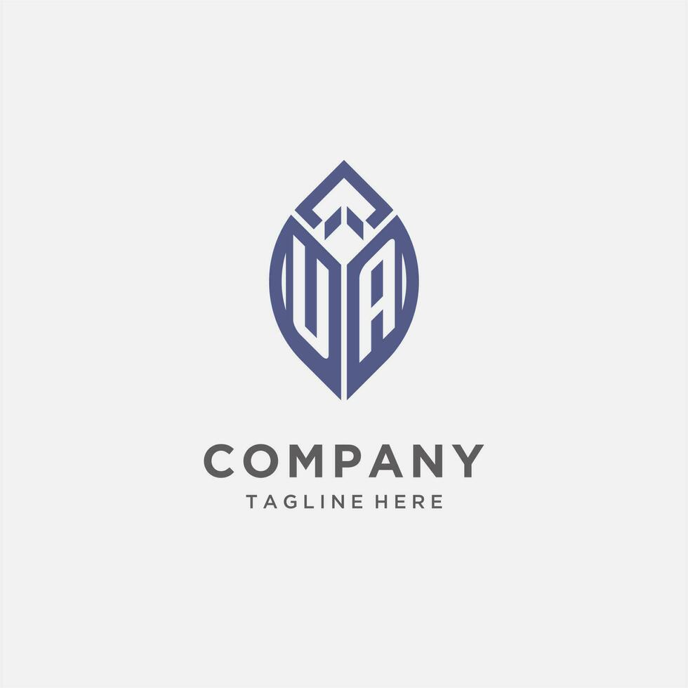 UA logo with leaf shape, clean and modern monogram initial logo design vector
