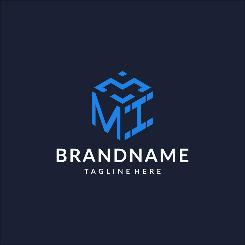 MI logo hexagon designs, best monogram initial logo with hexagonal shape design ideas vector