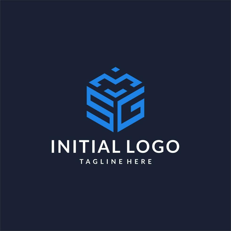 SG logo hexagon designs, best monogram initial logo with hexagonal shape design ideas vector