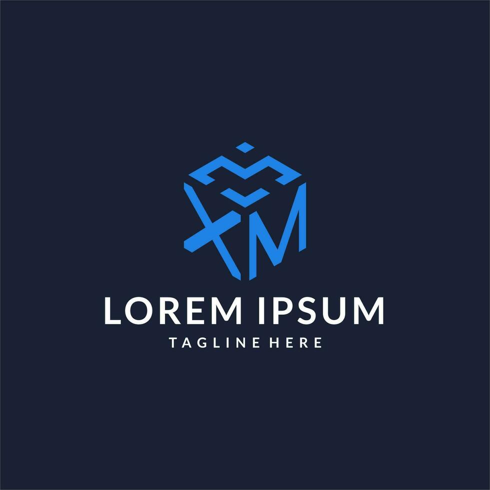 XM logo hexagon designs, best monogram initial logo with hexagonal shape design ideas vector