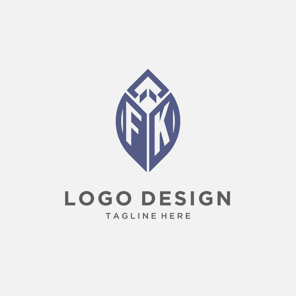 FK logo with leaf shape, clean and modern monogram initial logo design vector