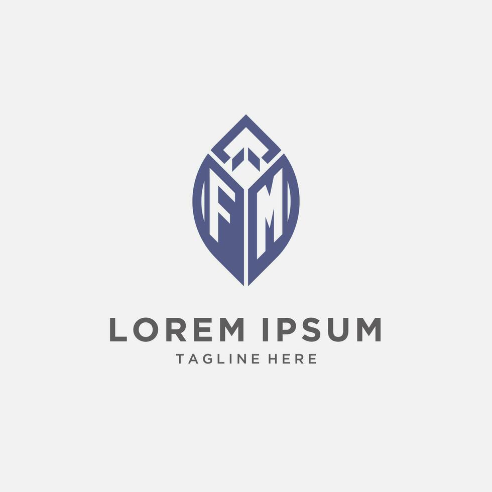 FM logo with leaf shape, clean and modern monogram initial logo design vector