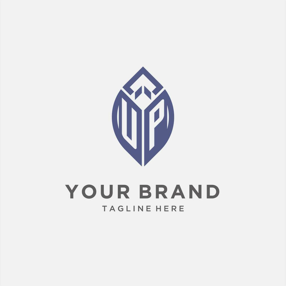 UP logo with leaf shape, clean and modern monogram initial logo design vector