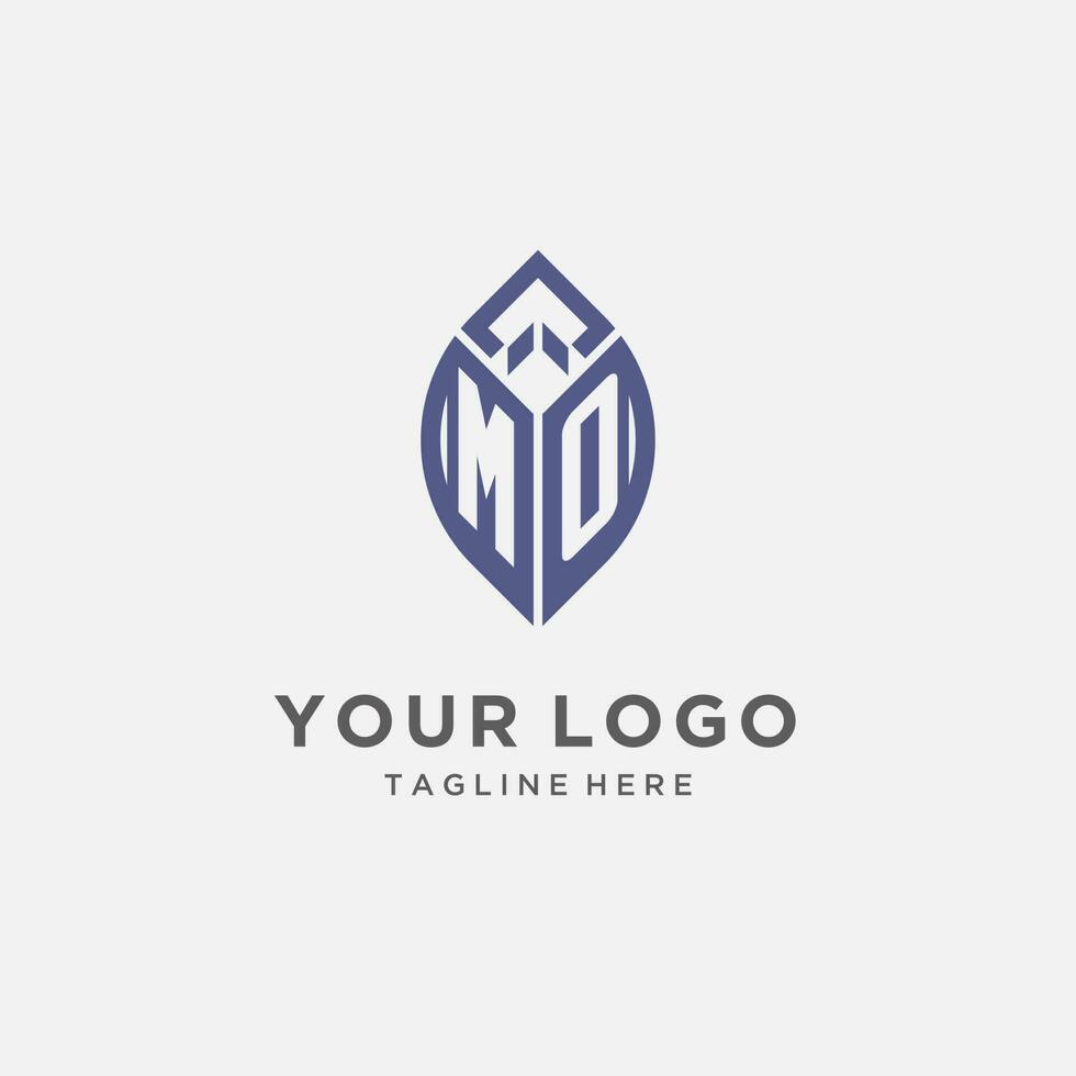 MO logo with leaf shape, clean and modern monogram initial logo design vector