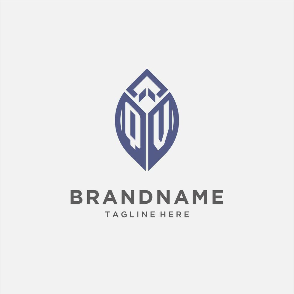 QV logo with leaf shape, clean and modern monogram initial logo design vector