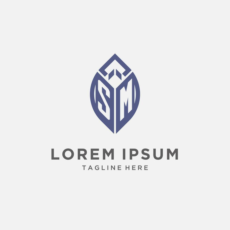 SM logo with leaf shape, clean and modern monogram initial logo design vector