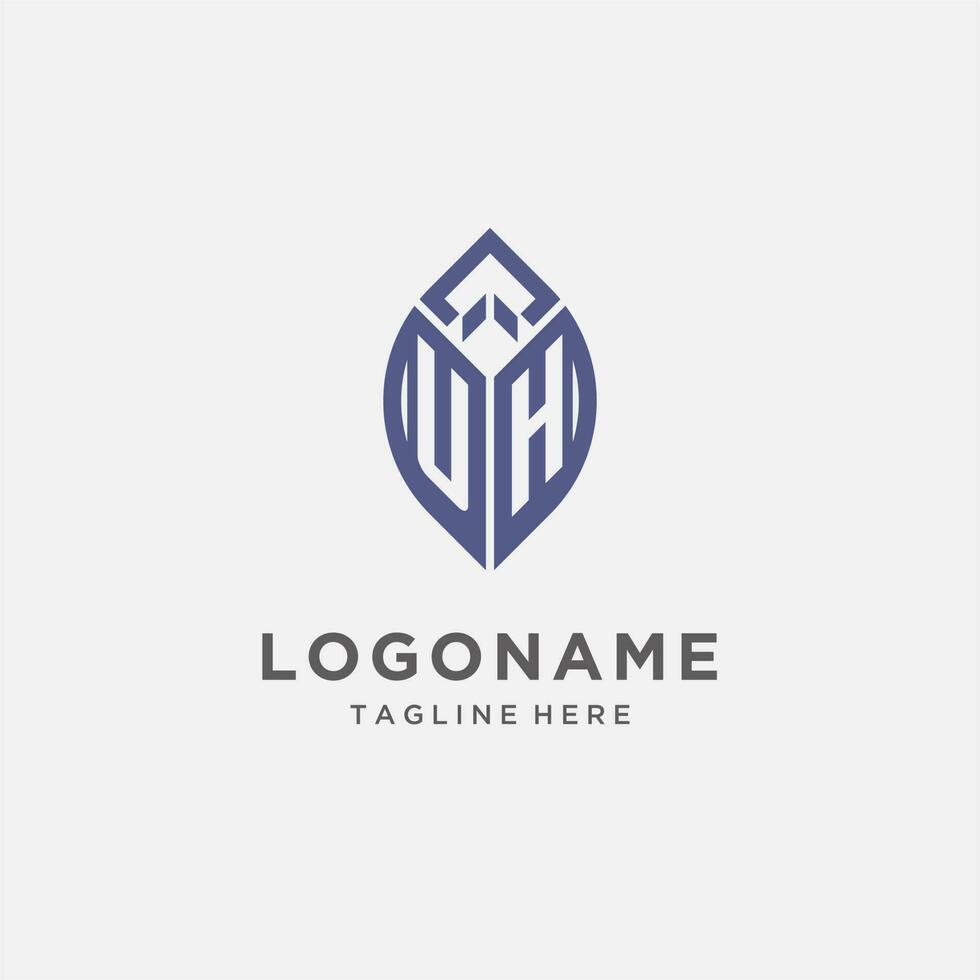UH logo with leaf shape, clean and modern monogram initial logo design vector