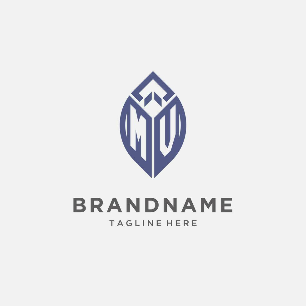 MV logo with leaf shape, clean and modern monogram initial logo design vector