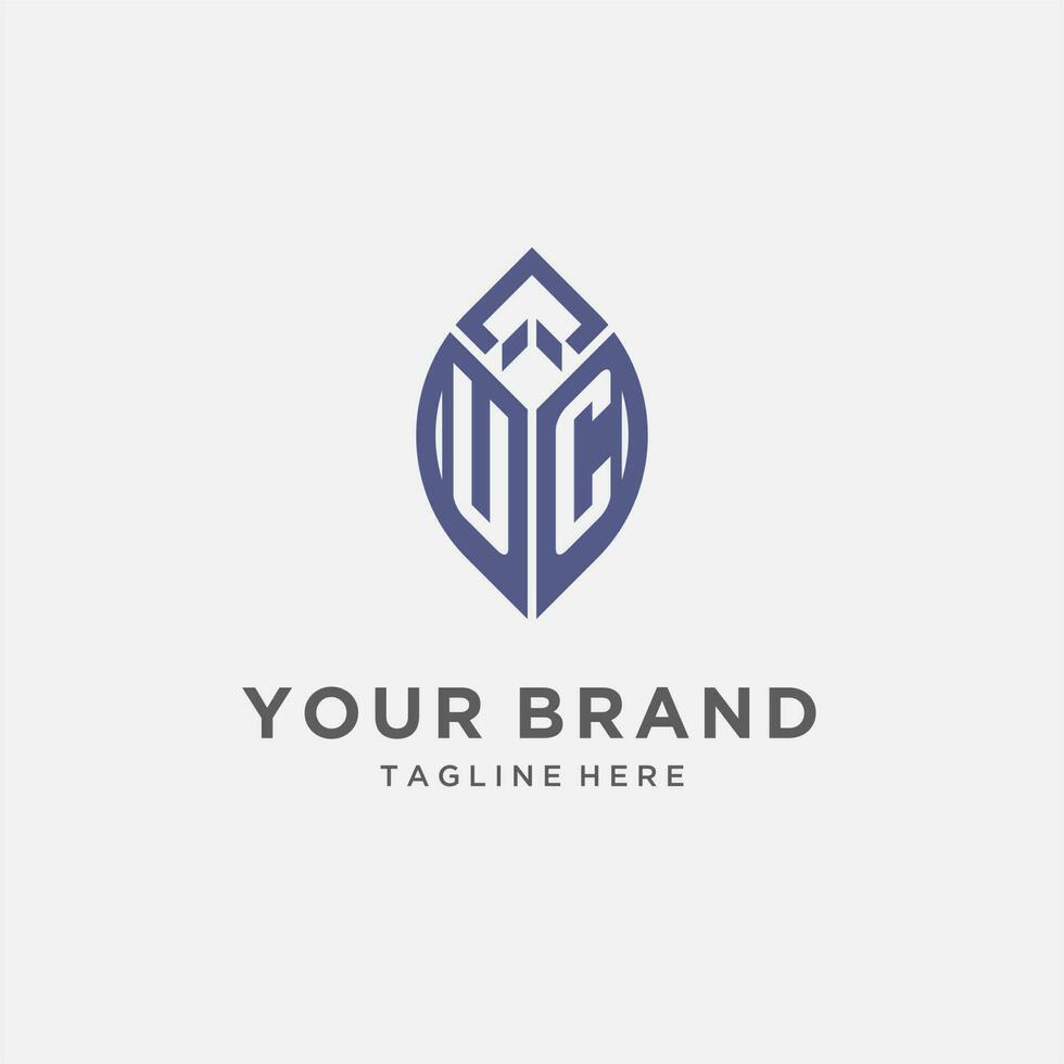 UC logo with leaf shape, clean and modern monogram initial logo design vector