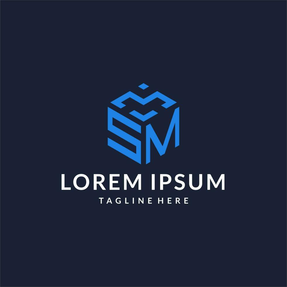 SM logo hexagon designs, best monogram initial logo with hexagonal shape design ideas vector