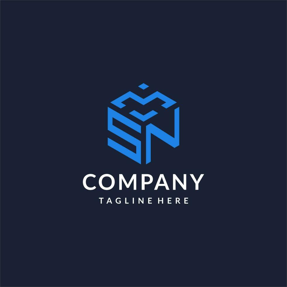 SN logo hexagon designs, best monogram initial logo with hexagonal shape design ideas vector