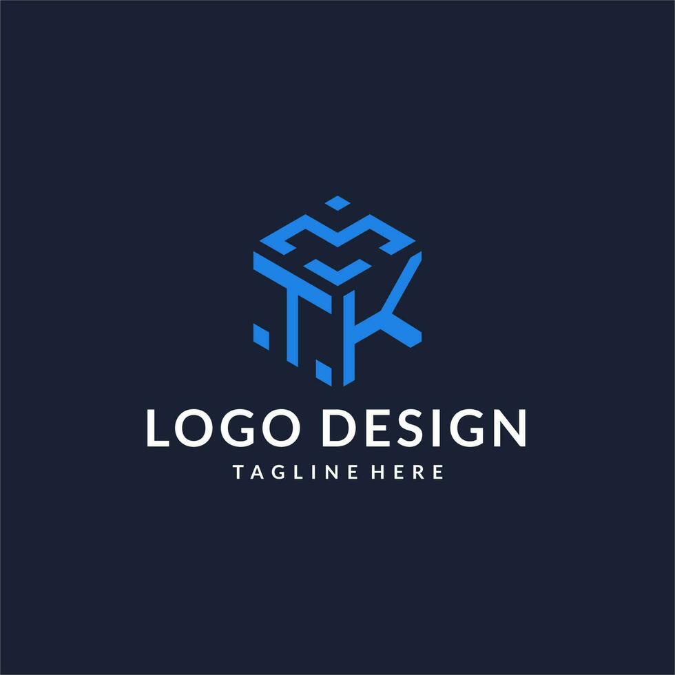 TK logo hexagon designs, best monogram initial logo with hexagonal shape design ideas vector
