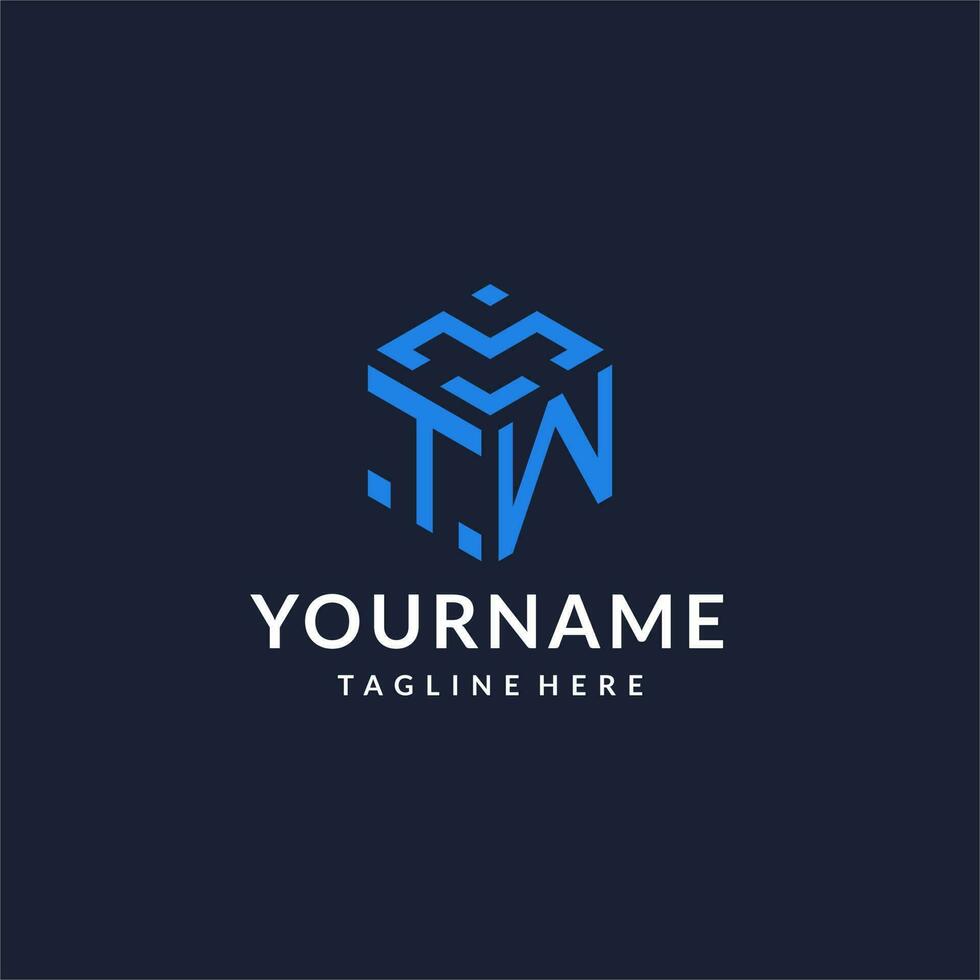 TW logo hexagon designs, best monogram initial logo with hexagonal shape design ideas vector