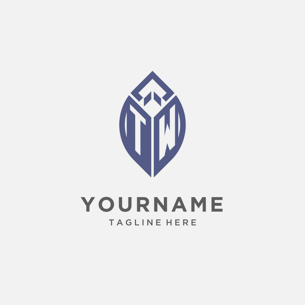 TW logo with leaf shape, clean and modern monogram initial logo design vector