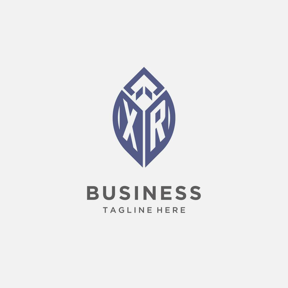 XR logo with leaf shape, clean and modern monogram initial logo design vector