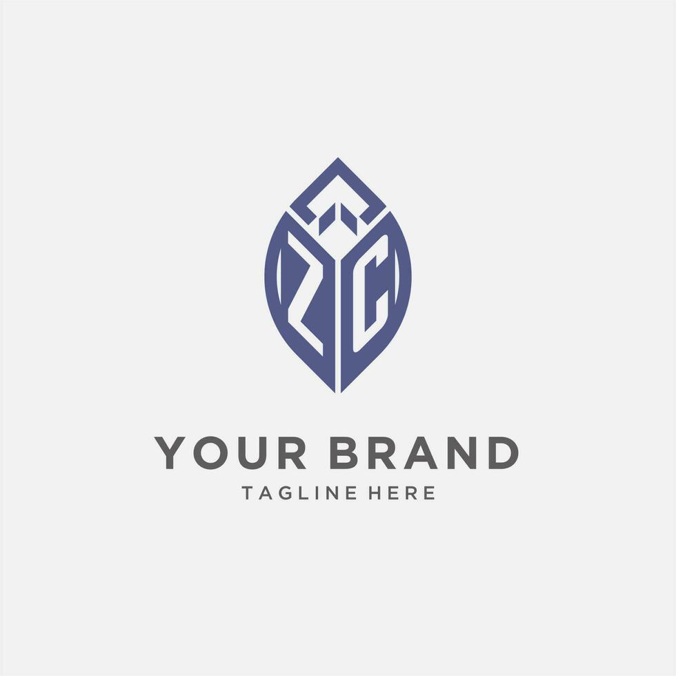 ZC logo with leaf shape, clean and modern monogram initial logo design vector