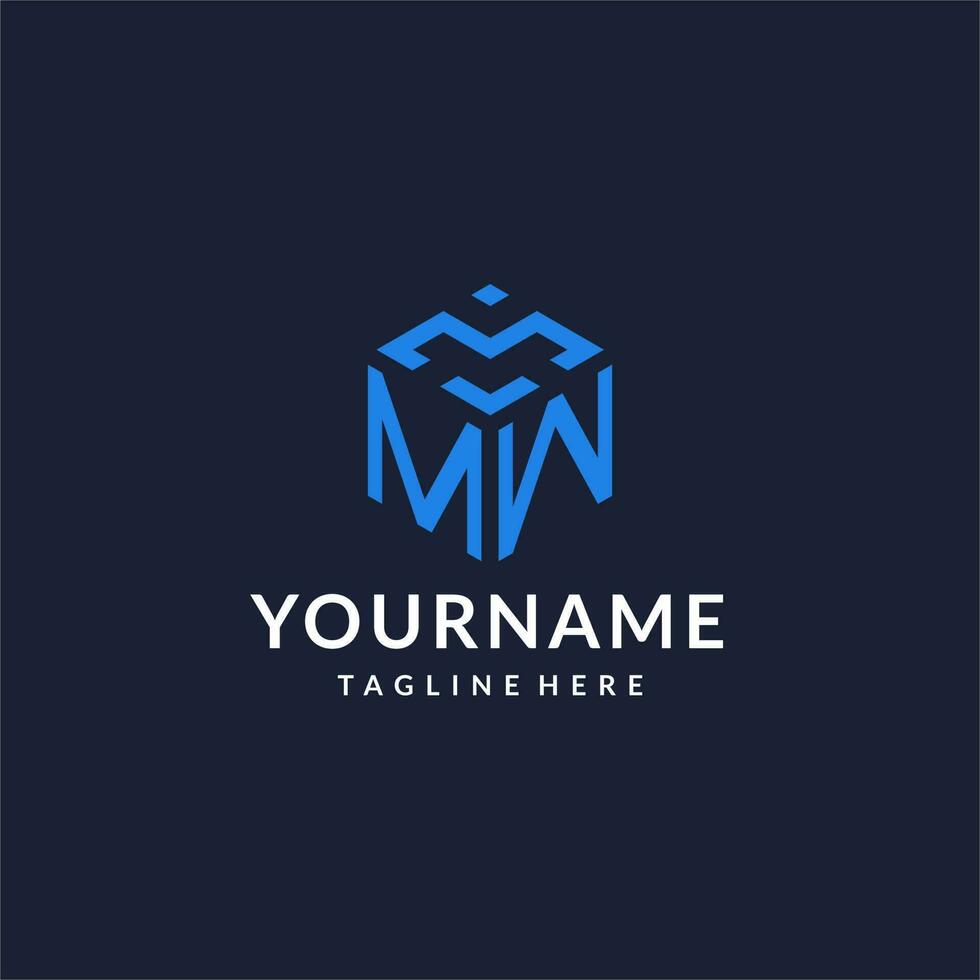 MW logo hexagon designs, best monogram initial logo with hexagonal shape design ideas vector
