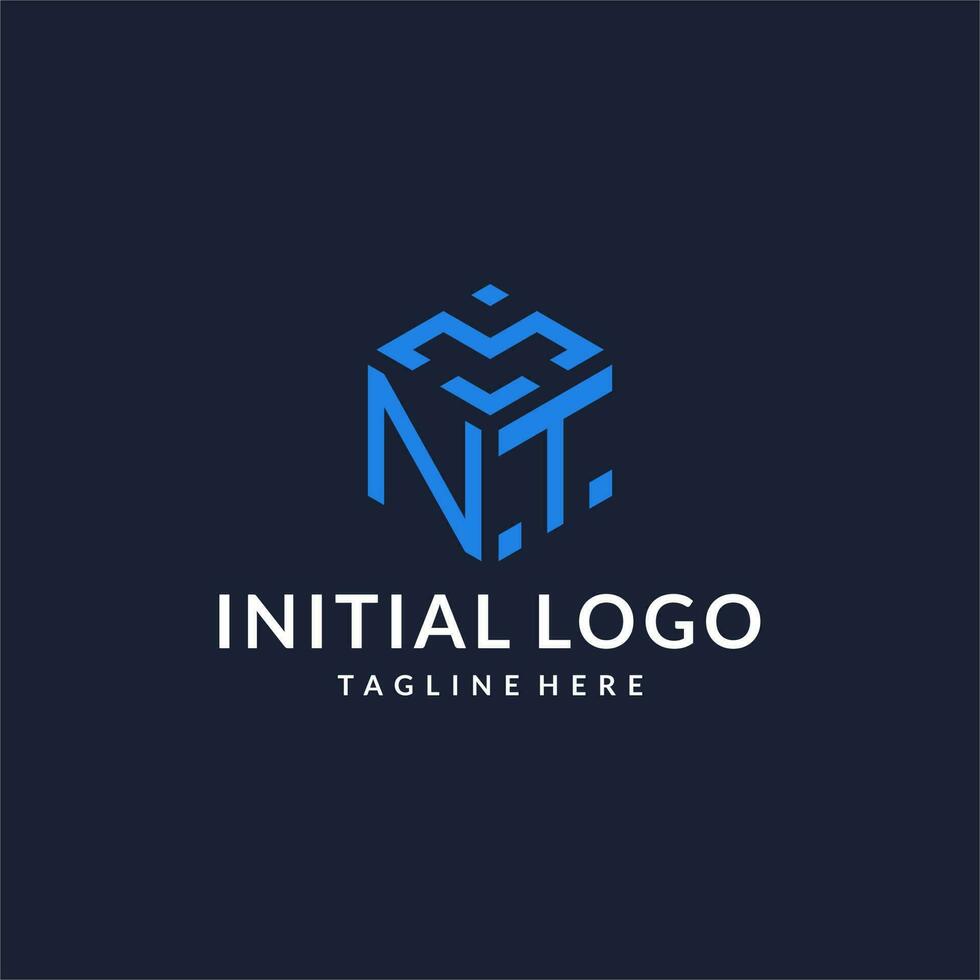NT logo hexagon designs, best monogram initial logo with hexagonal shape design ideas vector