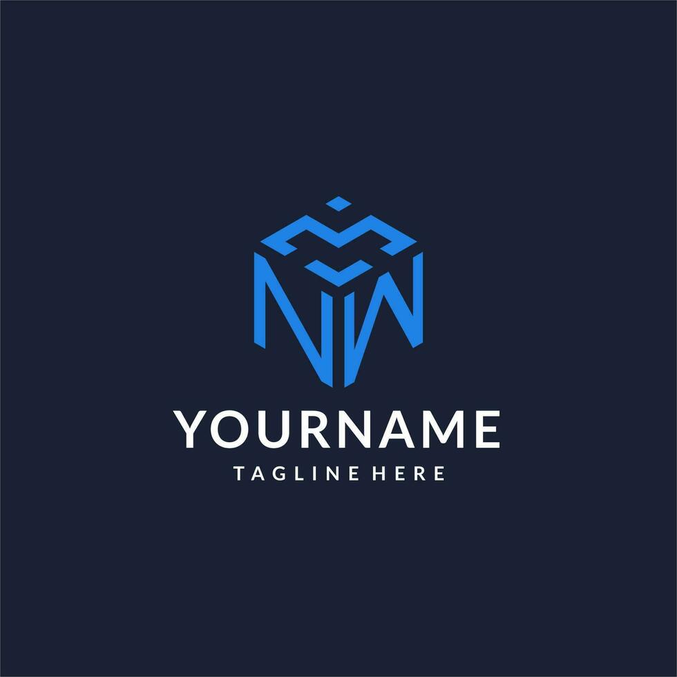 NW logo hexagon designs, best monogram initial logo with hexagonal shape design ideas vector