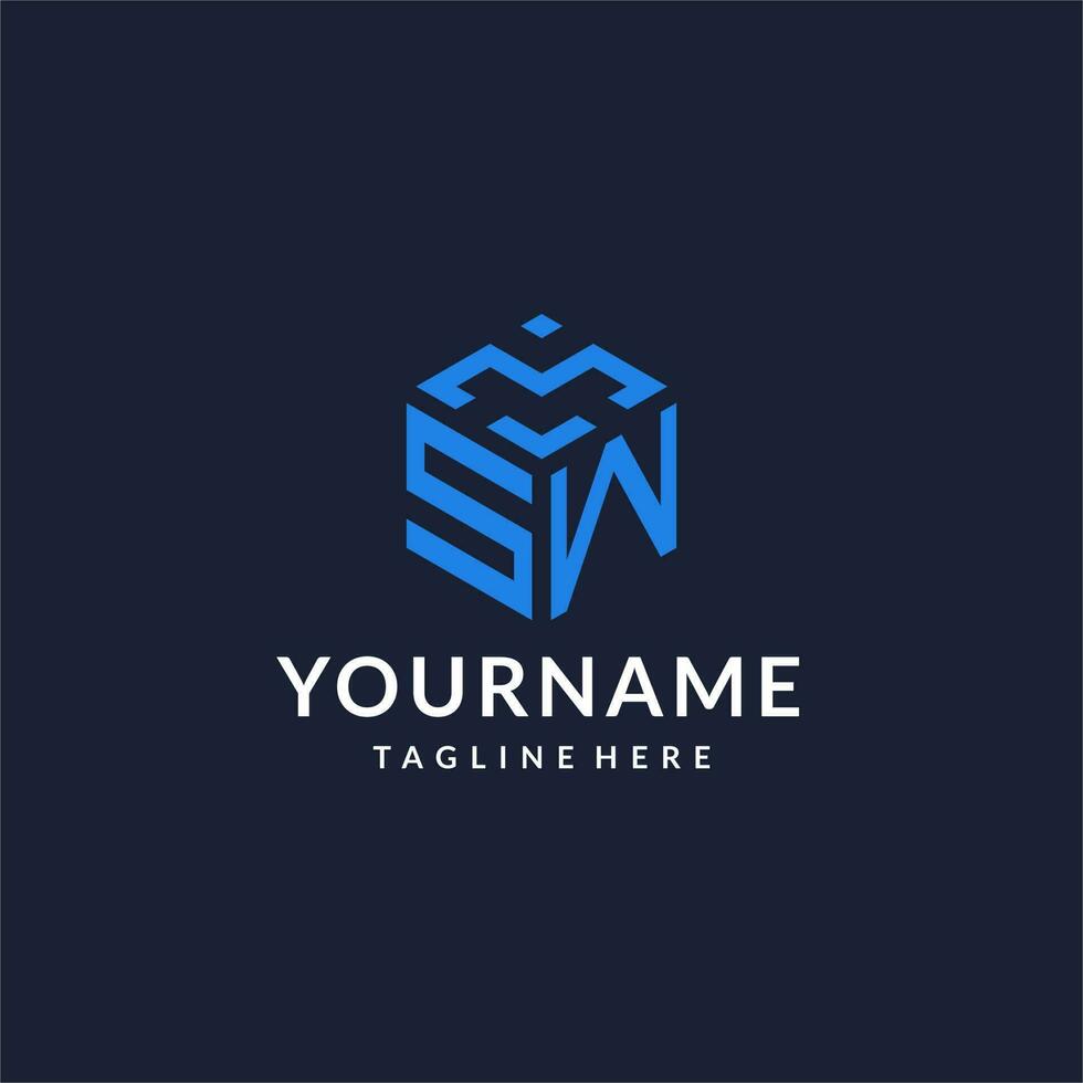 SW logo hexagon designs, best monogram initial logo with hexagonal shape design ideas vector