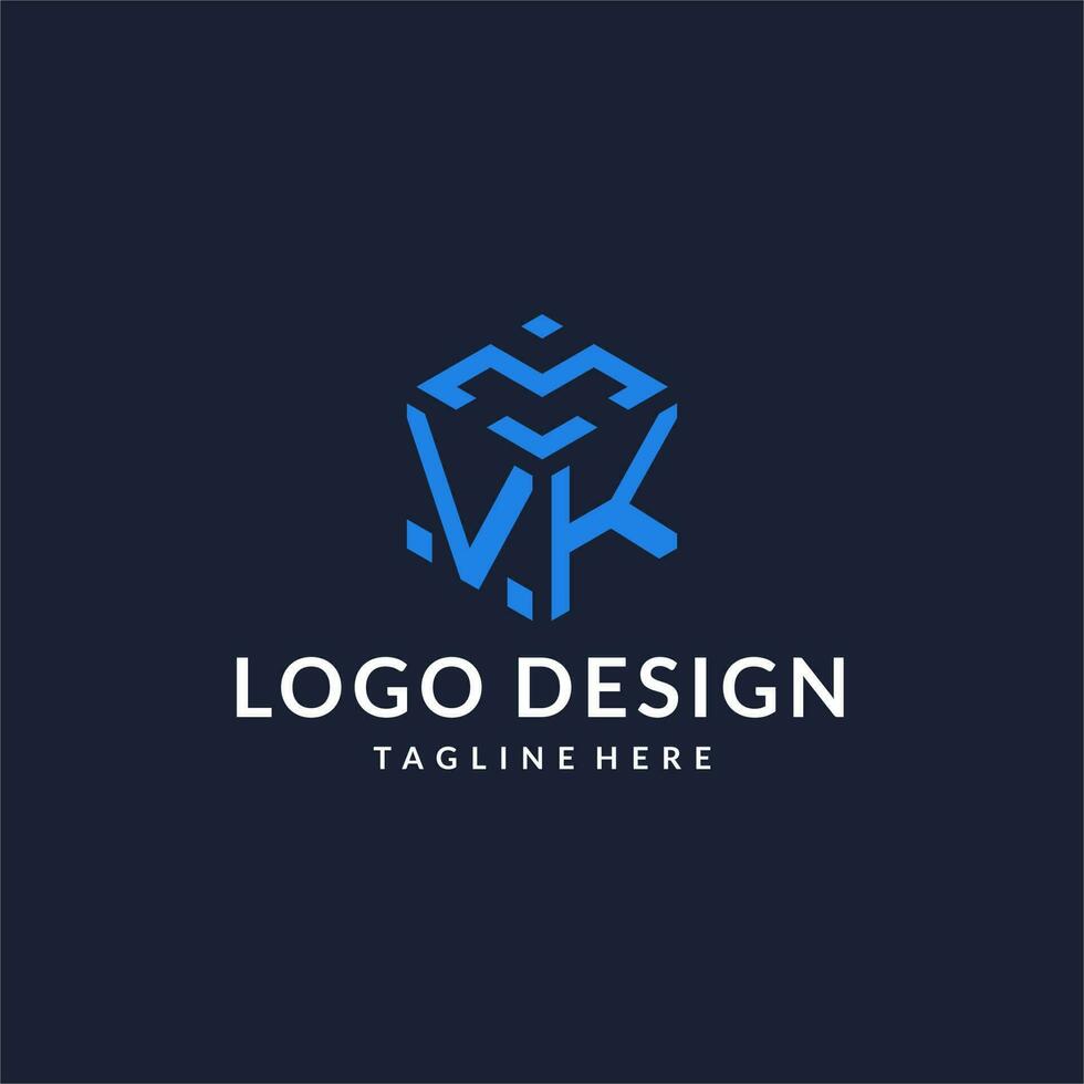 VK logo hexagon designs, best monogram initial logo with hexagonal shape design ideas vector