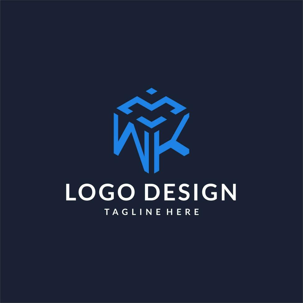 WK logo hexagon designs, best monogram initial logo with hexagonal shape design ideas vector