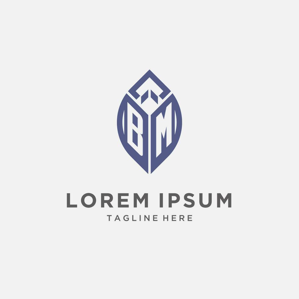BM logo with leaf shape, clean and modern monogram initial logo design vector
