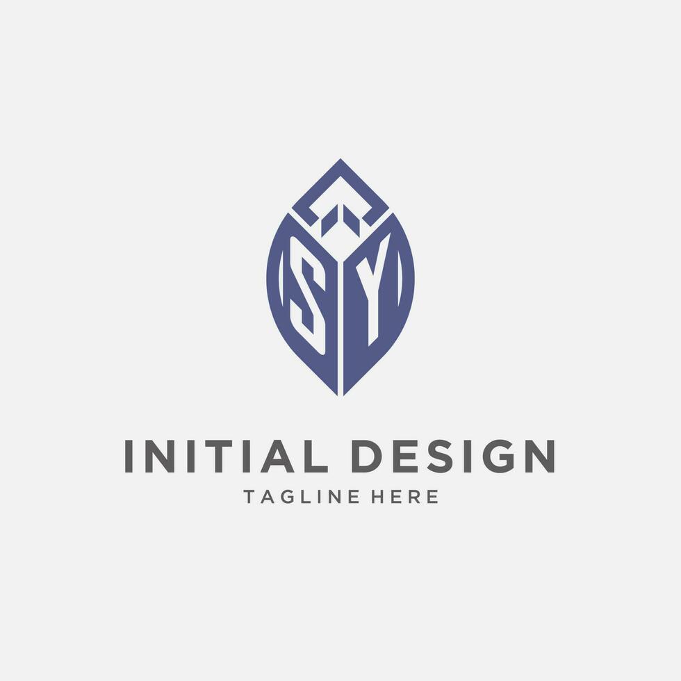SY logo with leaf shape, clean and modern monogram initial logo design vector