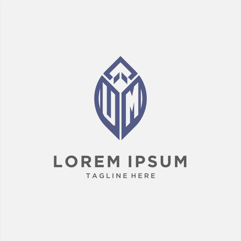 UM logo with leaf shape, clean and modern monogram initial logo design vector