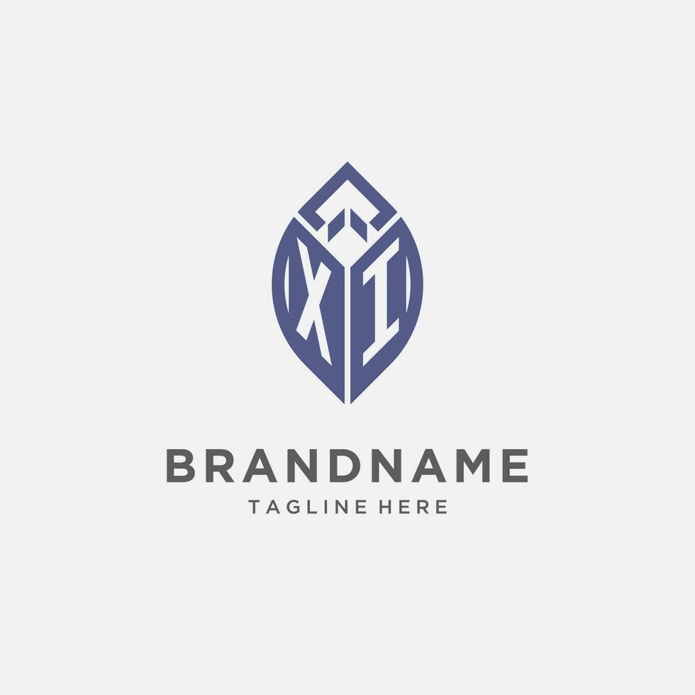XI logo with leaf shape, clean and modern monogram initial logo design vector